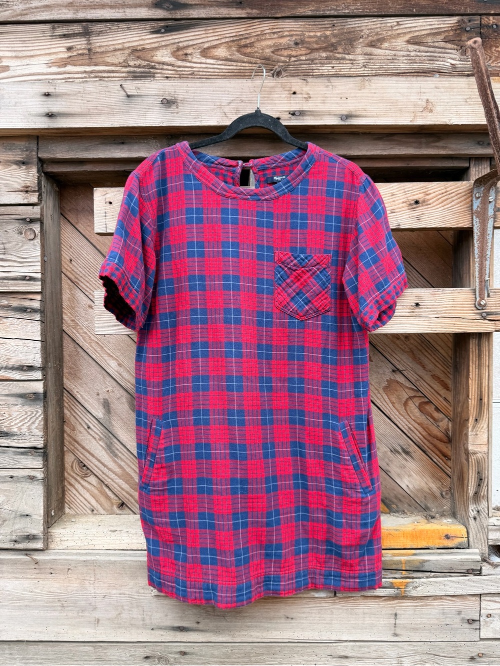 Madewell Red and Blue Plaid Sleeveless Tunic